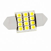 Автолампа диод T11(C5W) 12V 12 SMD диода c цоколем 31мм 1-контактная Белая  SKYWAY Cалон компл. 2шт